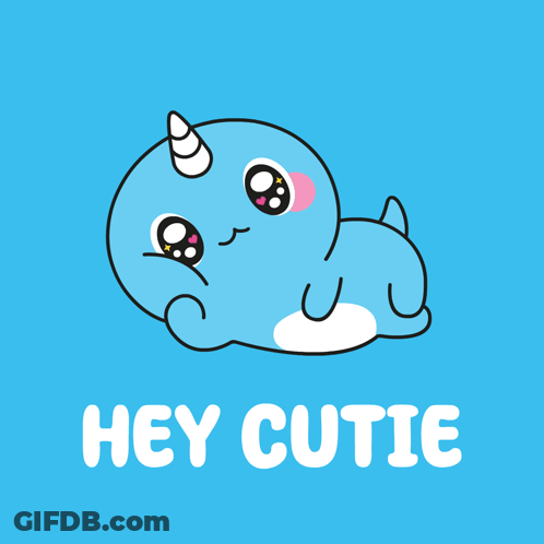 Blue Narwhal With Horn Saying Hey Cutie GIF