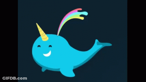 Blue Narwhal With Unicorn Horn And Rainbow Tail GIF