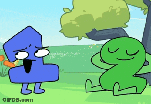 Blue Number 1 And Green Number 2 Standing With Eyes Closed GIF