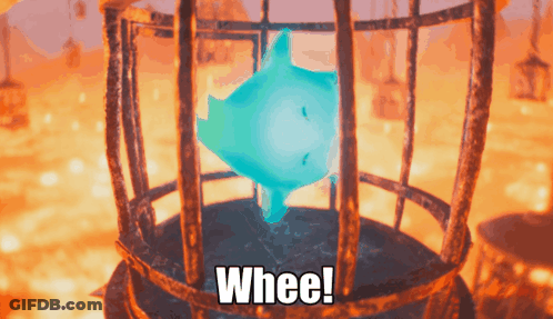 Blue Object In Cage Saying Whee GIF