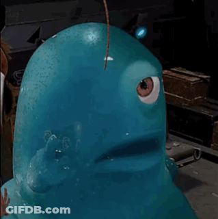 Blue One-Eyed Cartoon Character Close Up GIF