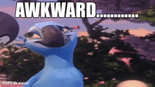 Blue Parrot Standing In Front Of Tree Saying Awkward GIF