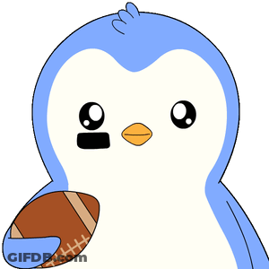 Blue Penguin Holding Brown Football GIF