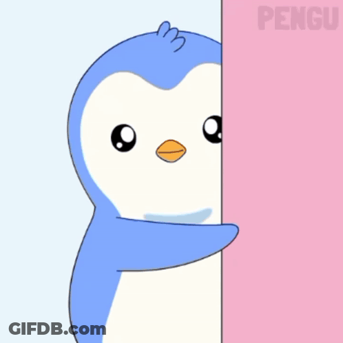Blue Penguin Peeking From Behind Pink Penguin Ok GIF