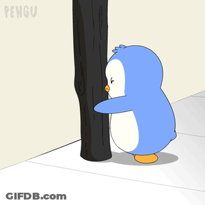 Blue Penguin Standing Next To Black Pole With Word Pengu GIF