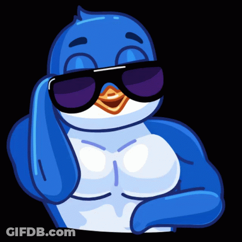 Blue Penguin Wearing Sunglasses And Shirtless Torso GIF