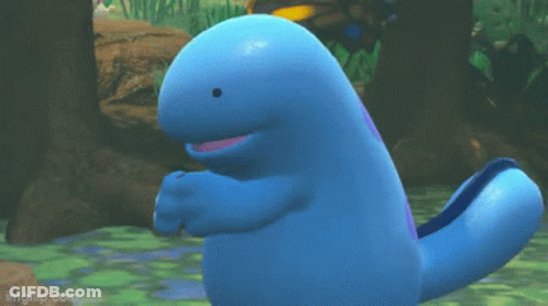 Blue Pokemon With Pink Mouth Standing In Water GIF