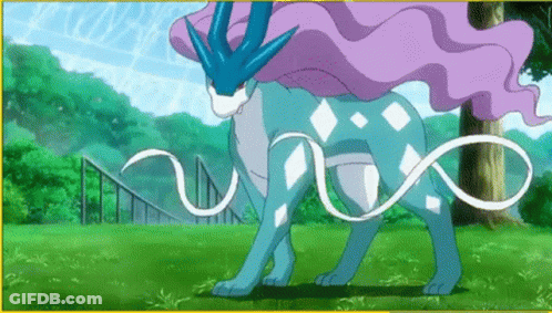 Blue Pokemon With Purple Mane Standing In Field GIF
