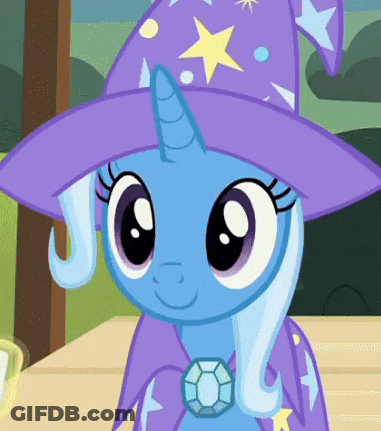 Blue Pony Wearing Purple Hat And Necklace GIF