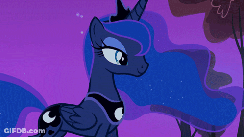 Blue Pony With Crown On Purple Background GIF