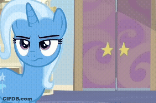 Blue Pony With Horn Standing In Front Of Purple Wall GIF