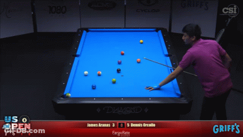 Blue Pool Table And Man Holding Cue GIF