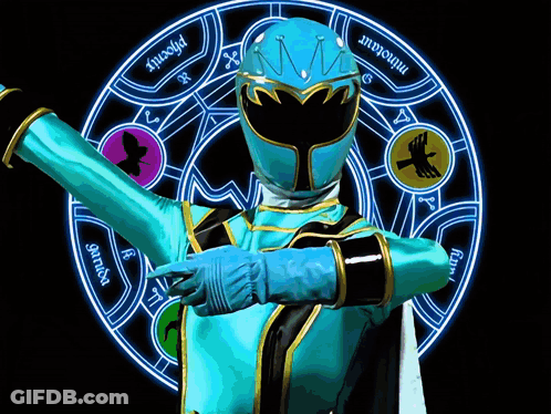 Blue Power Ranger In Front Of Phoenix Circle GIF