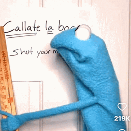 Blue Puppet Teaching Spanish GIF