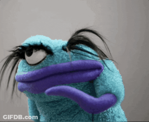 Blue Puppet With Purple Beak And Black Eye GIF