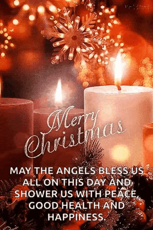 Blue Red Candle Light Christmas Card GIF