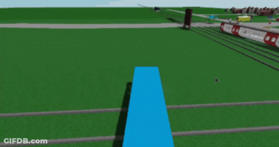 Blue Roblox Train Crash Into Pieces GIF