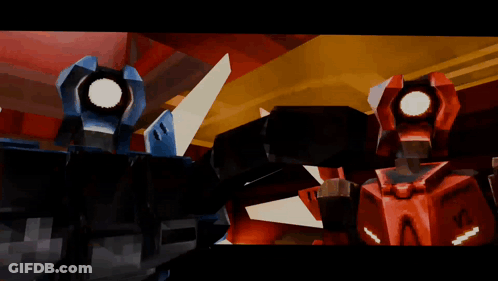 Blue Robot And Red Robot Standing Together GIF