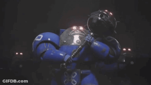 Blue Robot Holding Hammer With Smiley Face GIF