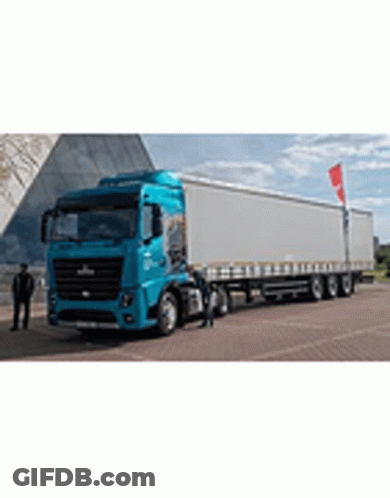 Blue Semi Truck Parked On Side Of Road GIF