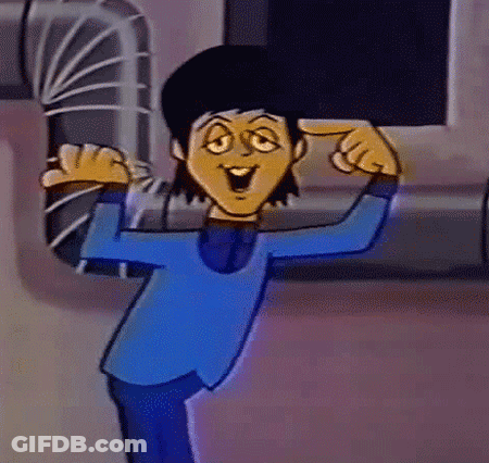 Blue Shirt Cartoon Character Flexing Muscles GIF