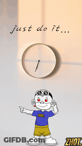 Blue Shirt Cartoon Saying Zhot By Clock GIF