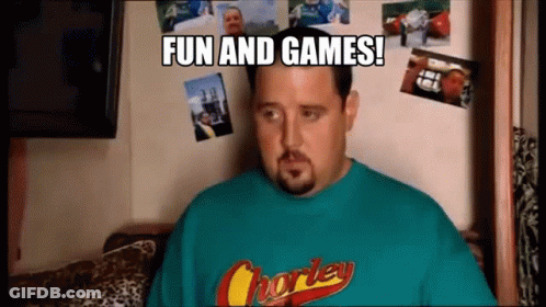 Blue Shirt Man Says Fun And Games GIF