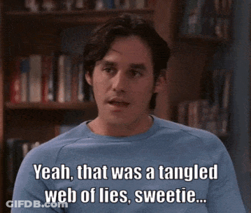 Blue Shirt Man Says Tangled Web Of Lies GIF