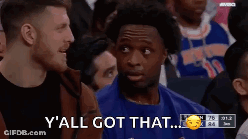 Blue Shirt Man Talking In Crowd Basketball Game GIF