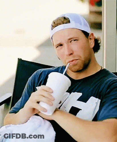 Blue Shirt Man With H Drinking Cup Straw GIF