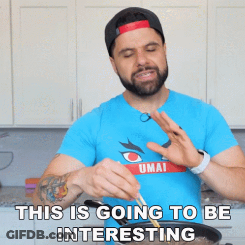 Blue Shirt Saying Umai Man Cooking GIF