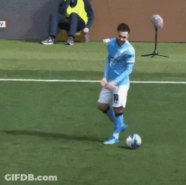 Blue Shirt White Shorts Man Kicking Soccer Ball GIF