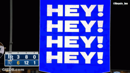 Blue Sign Saying Hey Hey Hey Hey GIF