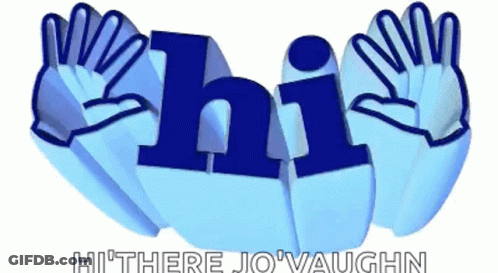 Blue Sign Saying Hi With Hands Reaching Out GIF