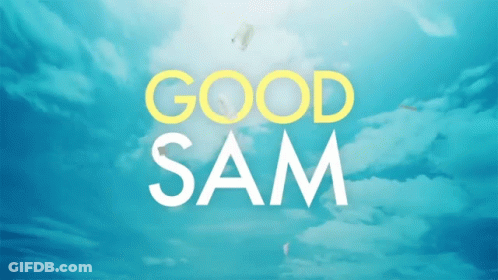 Blue Sky With Good Sam In Yellow Letters GIF