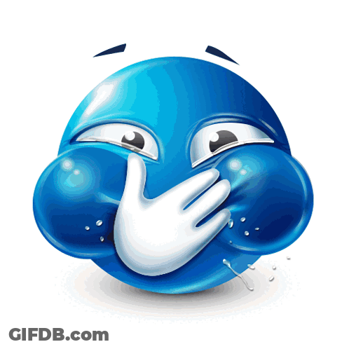 Blue Smiley Covering Mouth With White Hand GIF