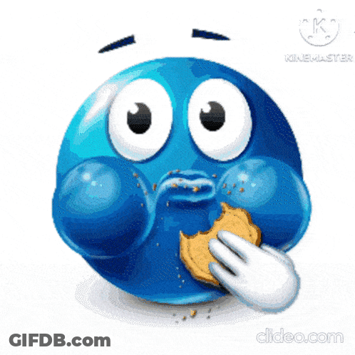 Blue Smiley Eating Cookie GIF