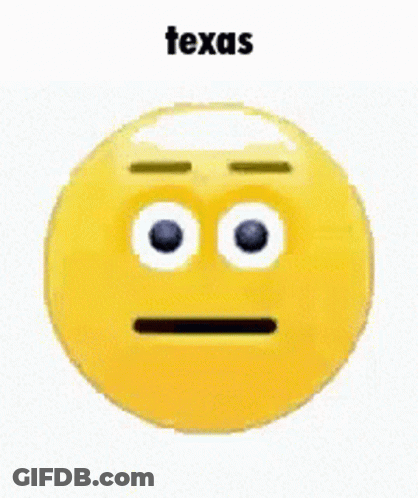 Blue Smiley Face With White Eyes Saying Texas GIF