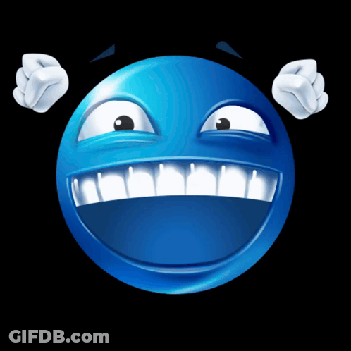 Blue Smiley Face With White Teeth And Arms GIF