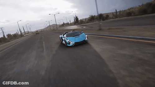 Blue Sports Car On Desert Highway GIF