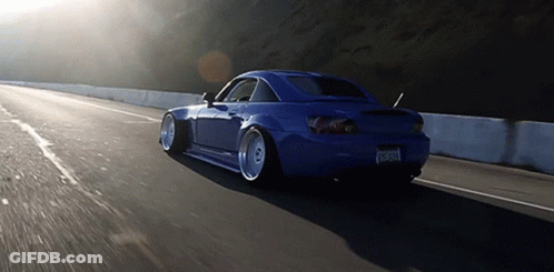 Blue Sports Car On Highway With LCR Plate GIF