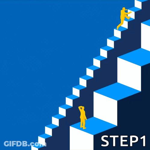 Blue Staircase Small Steps Forward Step 1 GIF