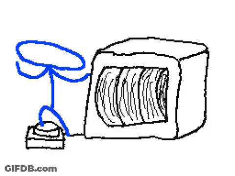 Blue Stick Figure Behind Computer Monitor GIF