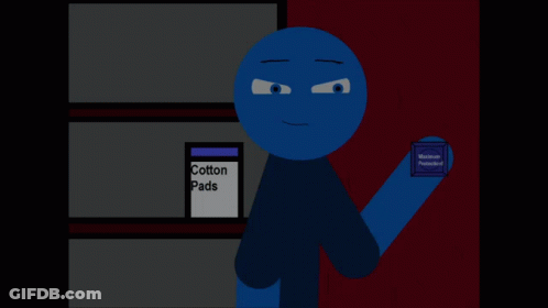 Blue Stick Figure Holding Box Of Cotton Pads GIF
