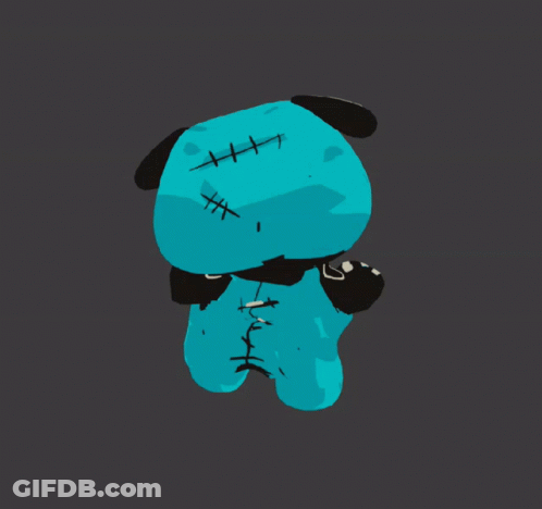 Blue Stuffed Animal With Cross On Face GIF