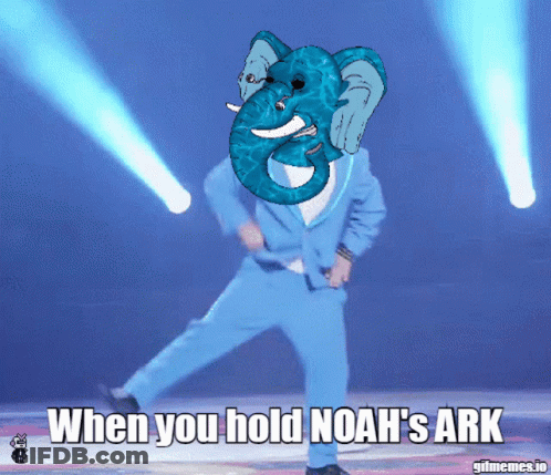 Blue-Suited Man Dancing Elephant When You Hold Noah's Ark GIF