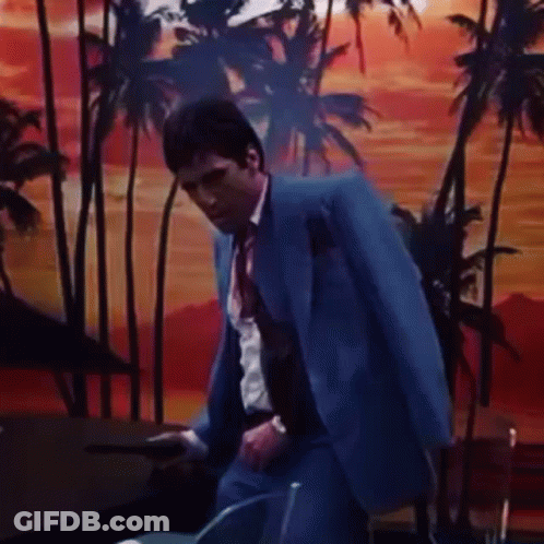 Blue-Suited Man With Tie By Palm Tree Painting GIF