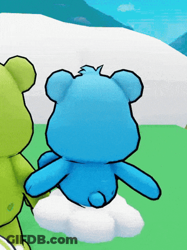 Blue Teddy Bear On Cloud In Front Of Green GIF