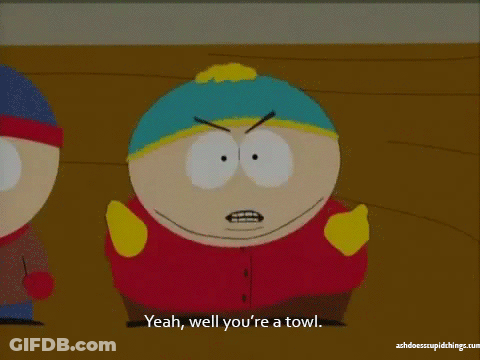Blue Towel With Arms And Legs Says You're A Towel GIF