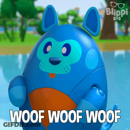Blue Toy Dog Saying Woof Woof Woof GIF